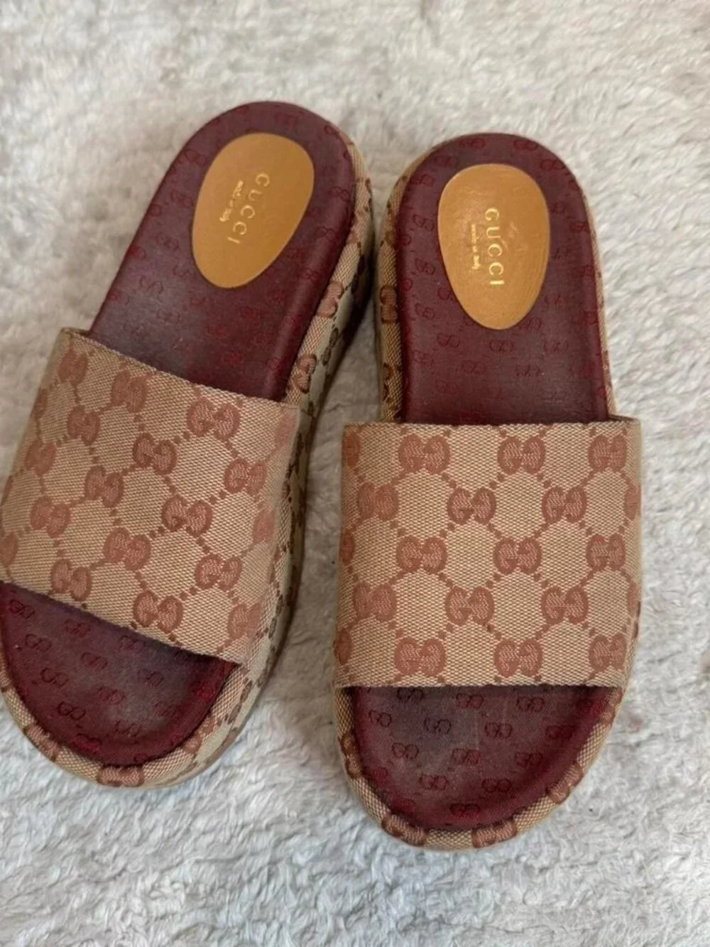 Gucci canvas GG Monogram Angelina Platform Slide Sandals
